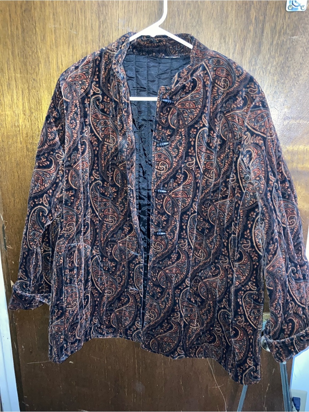 Velvet Paisley Button-Front Jacket - Black & Rust